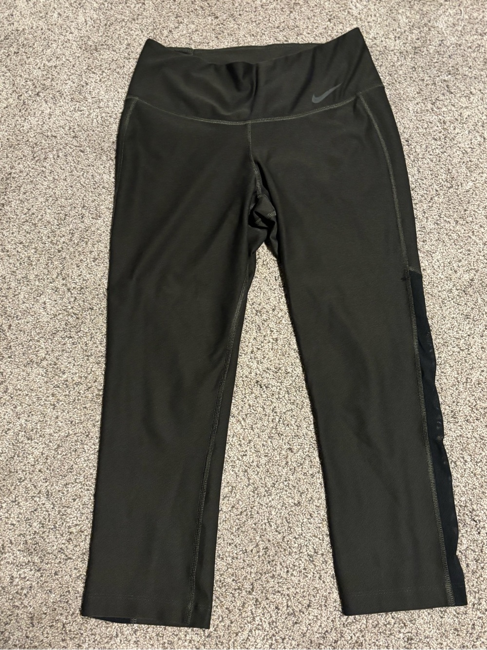 Nike olive Capri Leggings with Subtle Tonal Swoosh